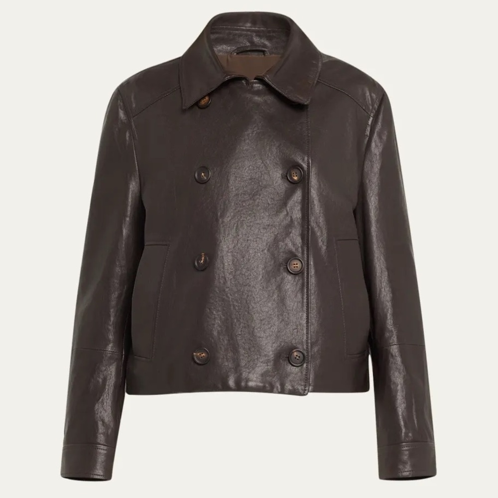 Brunello Cucinelli Shiny Leather Double-Breasted Jacket